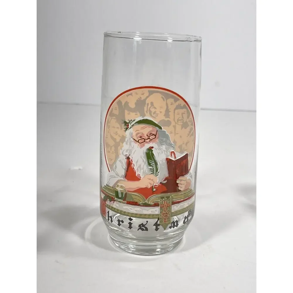 2 x Santa Claus Vintage Norman Rockwell Saturday Evening Xmas Coca-Cola Glasses‎